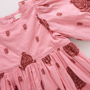 Pink Chicken Brooke Dress in Indian Stamp Embroidery