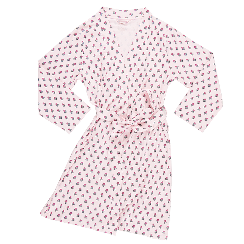 Pink Chicken Womens Organic Robe in Pink Tiny Flower Block Print