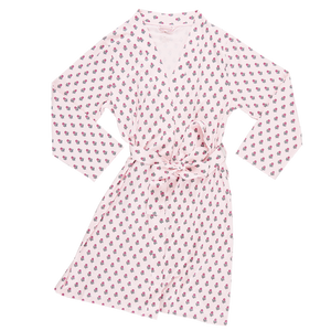 Pink Chicken Womens Organic Robe in Pink Tiny Flower Block Print