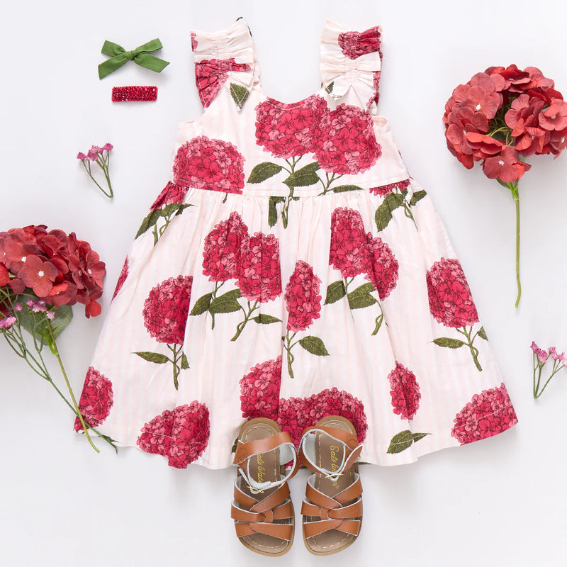 Pink Chicken Via Dress in Pink Stripe Hydrangeas
