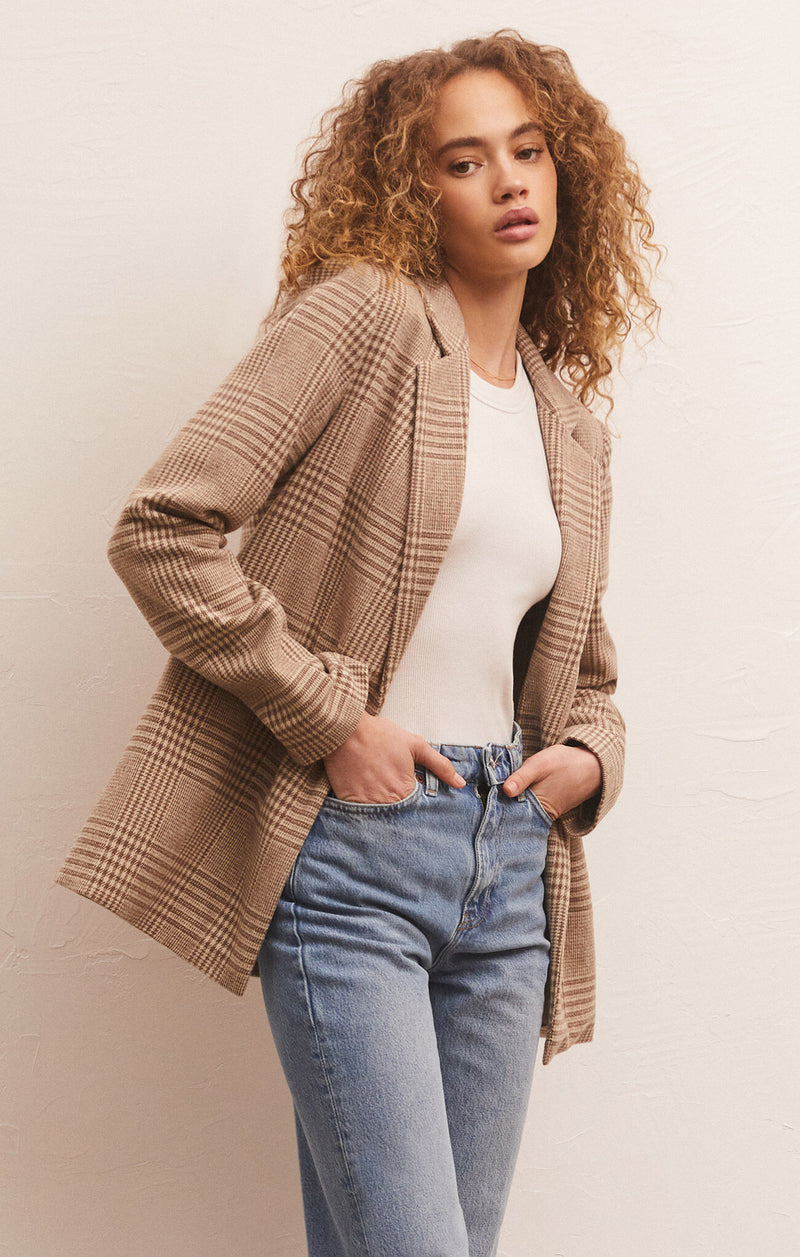 Z Supply Anna Plaid Blazer in Milk Shake