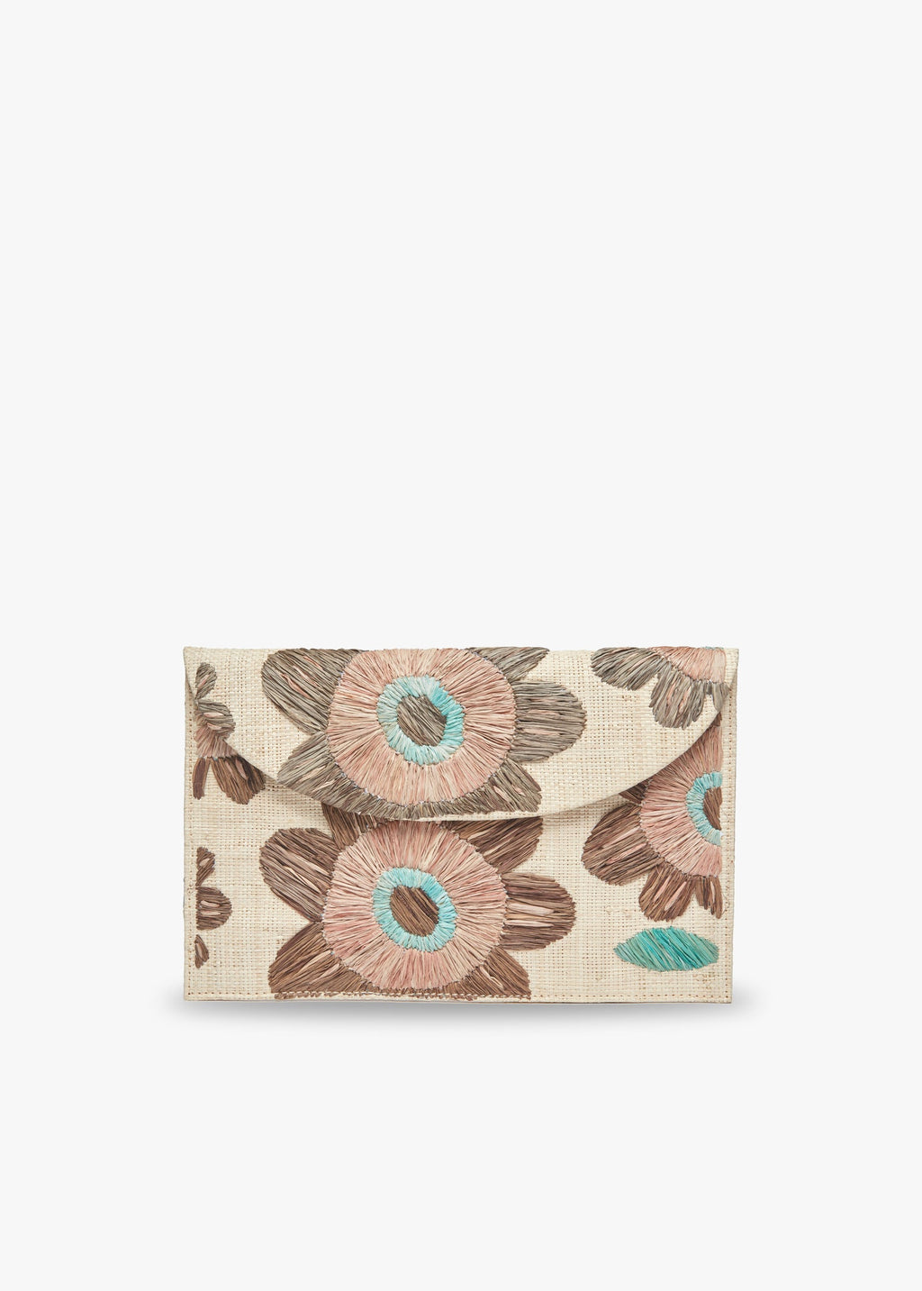 Kayu Primrose Embroidered Straw Envelope Clutch Bag