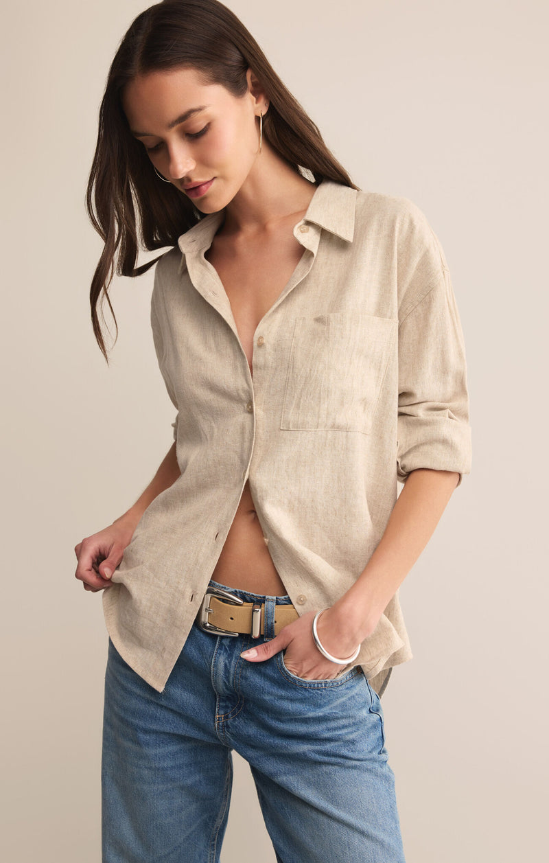 Z Supply Alfie Button Up Shirt in Flax