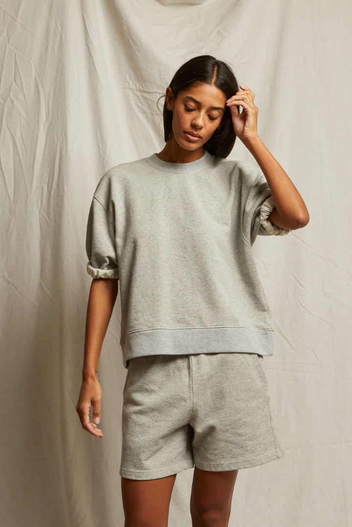perfectwhitetee Rebecca French Terry Puff Sleeve Sweatshirt in Heather Grey