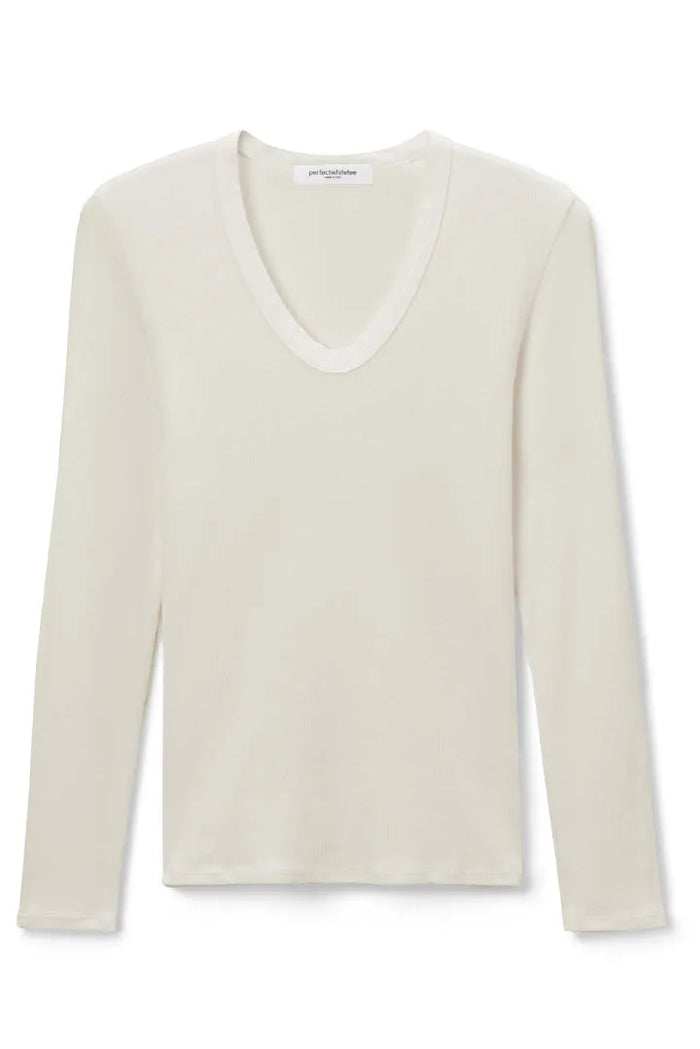 PerfectWhiteTee Robyn Long Sleeve Luxe Rib U Neck in Sugar