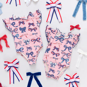 Pink Chicken Baby Jennifer Swimsuit in Pink Patriotic Bows