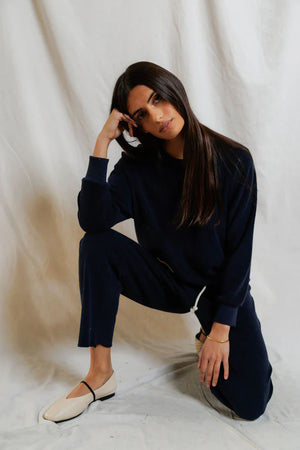 perfectwhitetee Saylor Loop Terry Sweatshirt in Navy