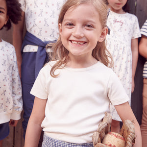 Pink Chicken Coop Seesaw Rib Tee Shirt in Cream