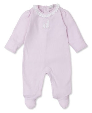 Kissy Kissy Ruffle Collared Footie in Pink Pique Cuddle Bunnies