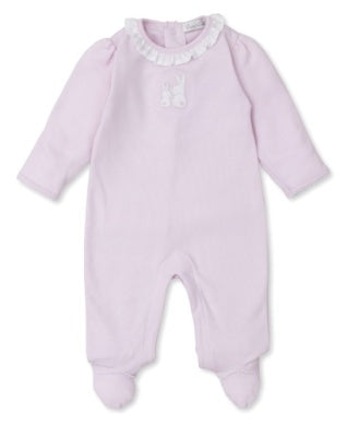 Kissy Kissy Ruffle Collared Footie in Pink Pique Cuddle Bunnies