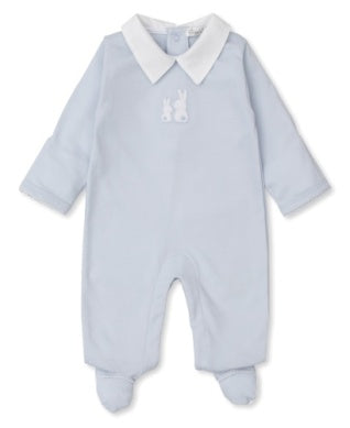 Kissy Kissy Collared Footie in Blue Pique Cuddle Bunnies