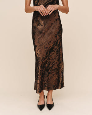 Bella Dahl Side Slit Bias Skirt in Bronze Shimmer