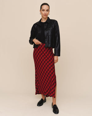 Bella Dahl Side Slit Bias Skirt in Red and Black Check