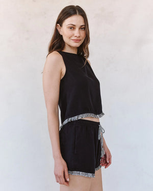 Bella Dahl Sleeveless Fray Trim Tank in Black