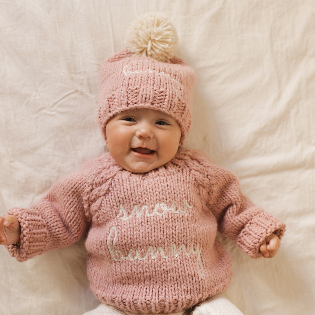 Huggalugs Crewneck Sweater in Rosy Snow Bunny