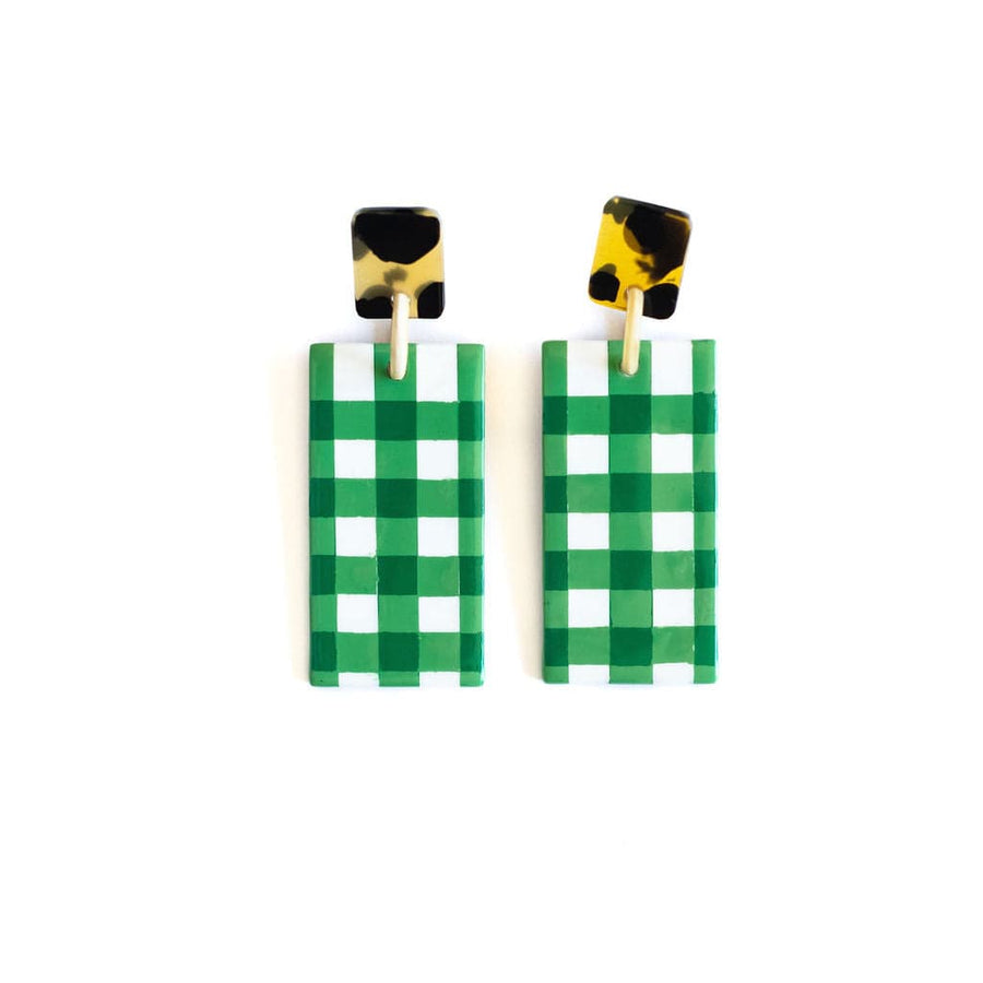 Sunshine Tienda Grass Green Gingham Cabana Earrings