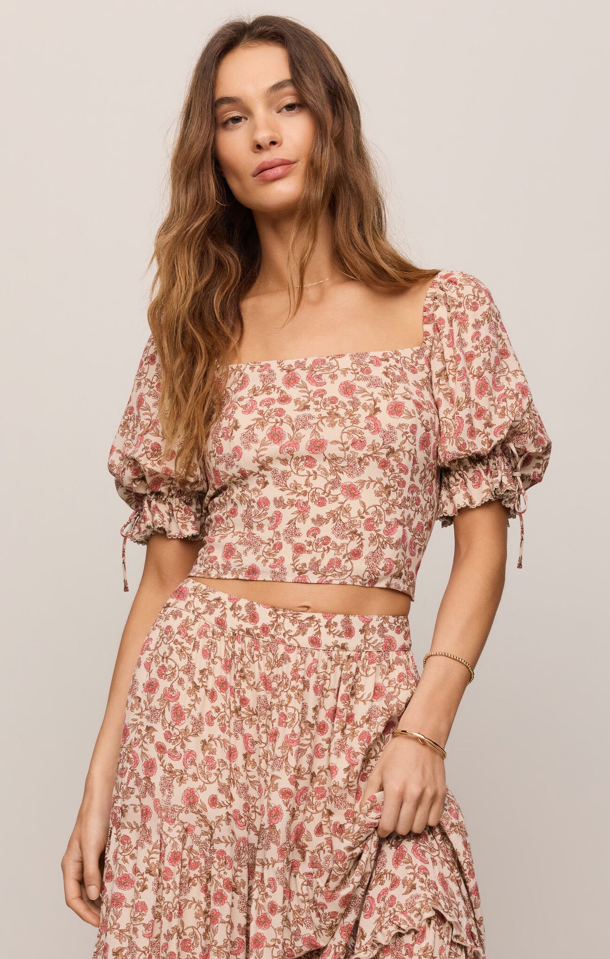 Z Supply Moira Floral Top in Sandshell