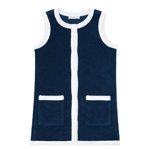 Minnow French Terry Button Down Dress in Navy