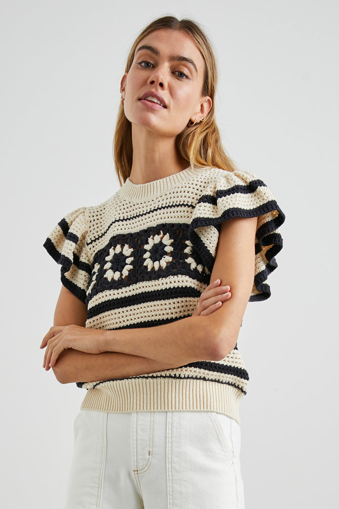Rails Penelope Crochet Top in Oatmeal/Navy
