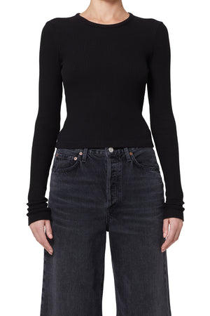 Agolde Alma Shrunken Long Sleeve Top in Black