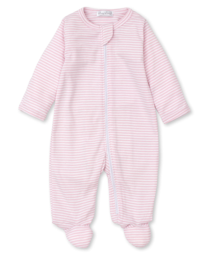 Kissy Kissy Classic Rib Zip Footie in Pink Stripes