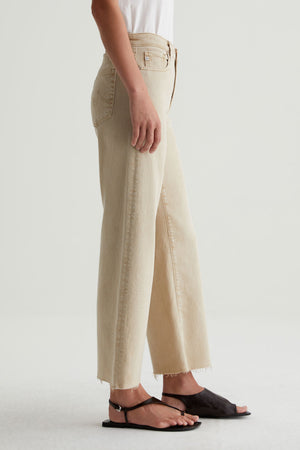 AG Saige Wide Leg Crop Denim in Sulfur Pumise