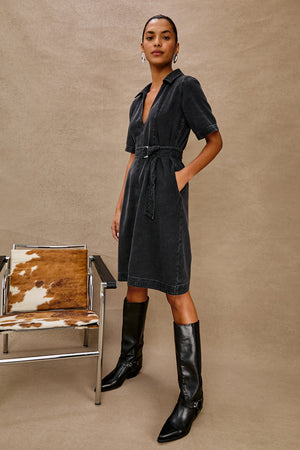 Rails Mavis Denim Dress in Washed Black