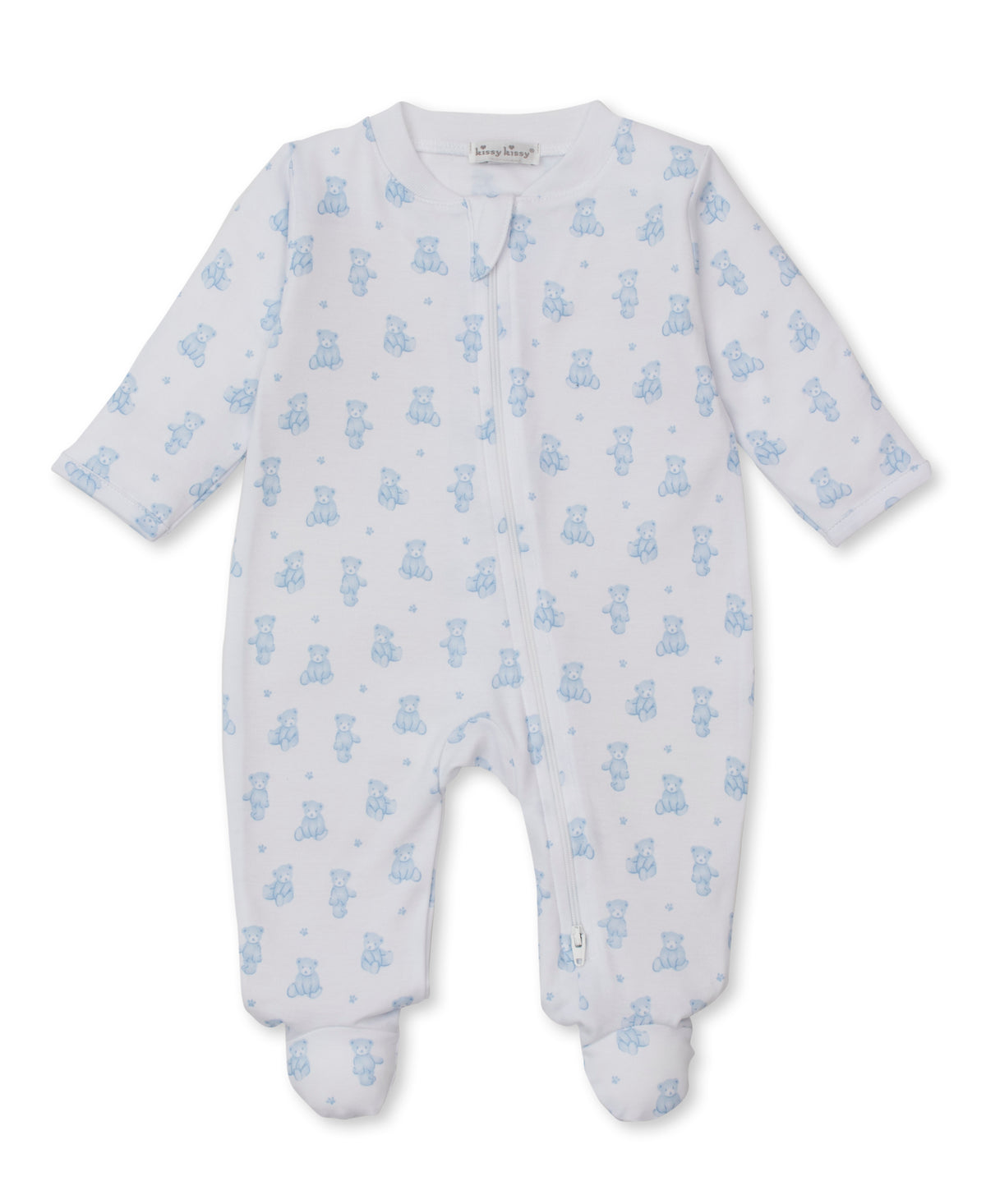 Kissy Kissy Zip Footie in Blue Teddy Bear Time