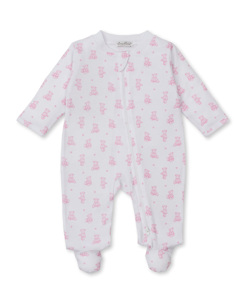 Kissy Kissy Zip Footie in Pink Teddy Bear Time