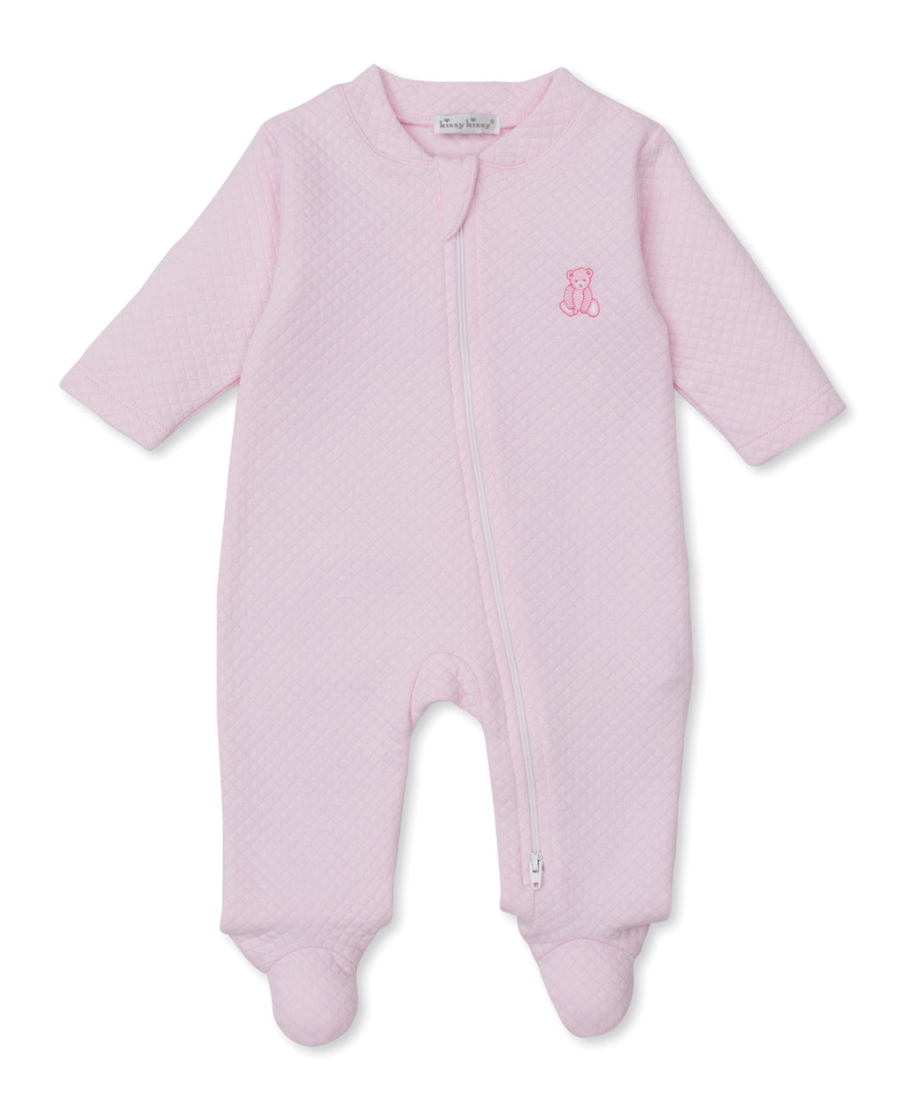 Kissy Kissy Jacquard Zip Footie in Pink Teddy Bear Time