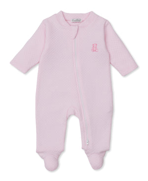 Kissy Kissy Jacquard Zip Footie in Pink Teddy Bear Time