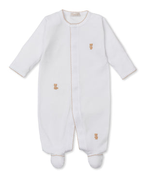 Kissy Kissy Snap Footie with Hand Embroidery in White Teddy Bear Time