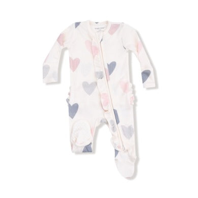 Angel Dear Modal Rib 2-Way Ruffle Back Zipper Footie in Hearts