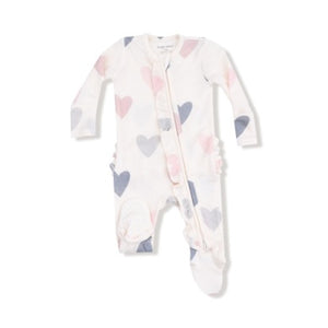 Angel Dear Modal Rib 2-Way Ruffle Back Zipper Footie in Hearts