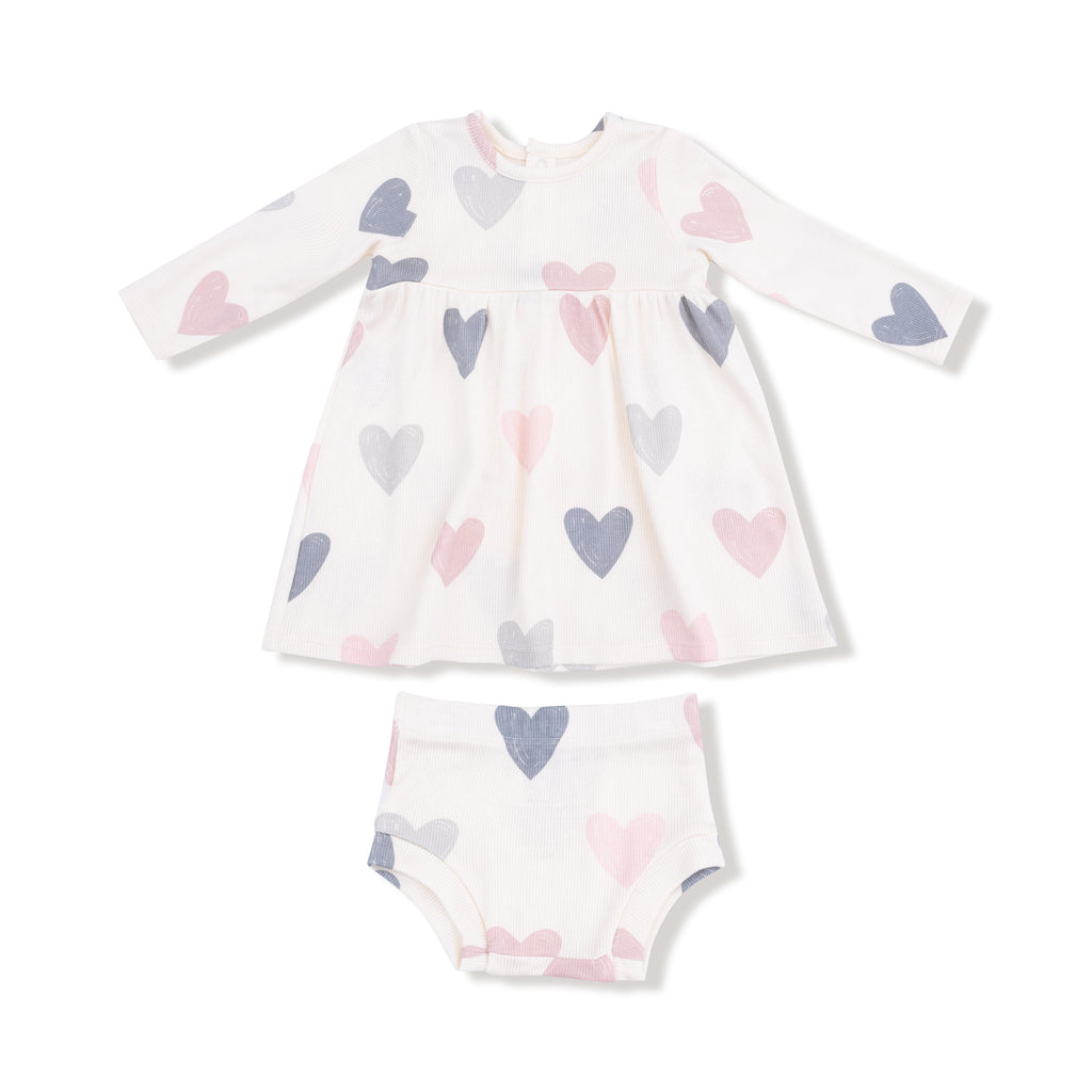 Angel Dear Modal Rib Dress Set in Hearts