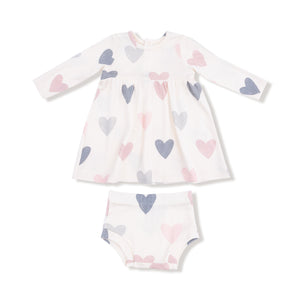 Angel Dear Modal Rib Dress Set in Hearts