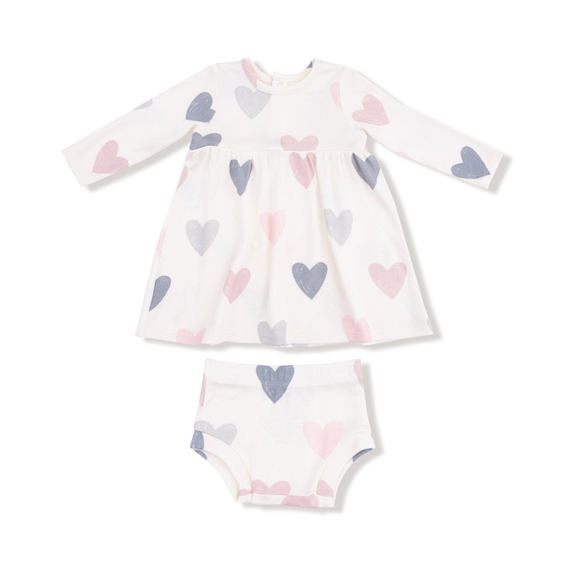 Angel Dear Modal Rib Dress Set in Hearts