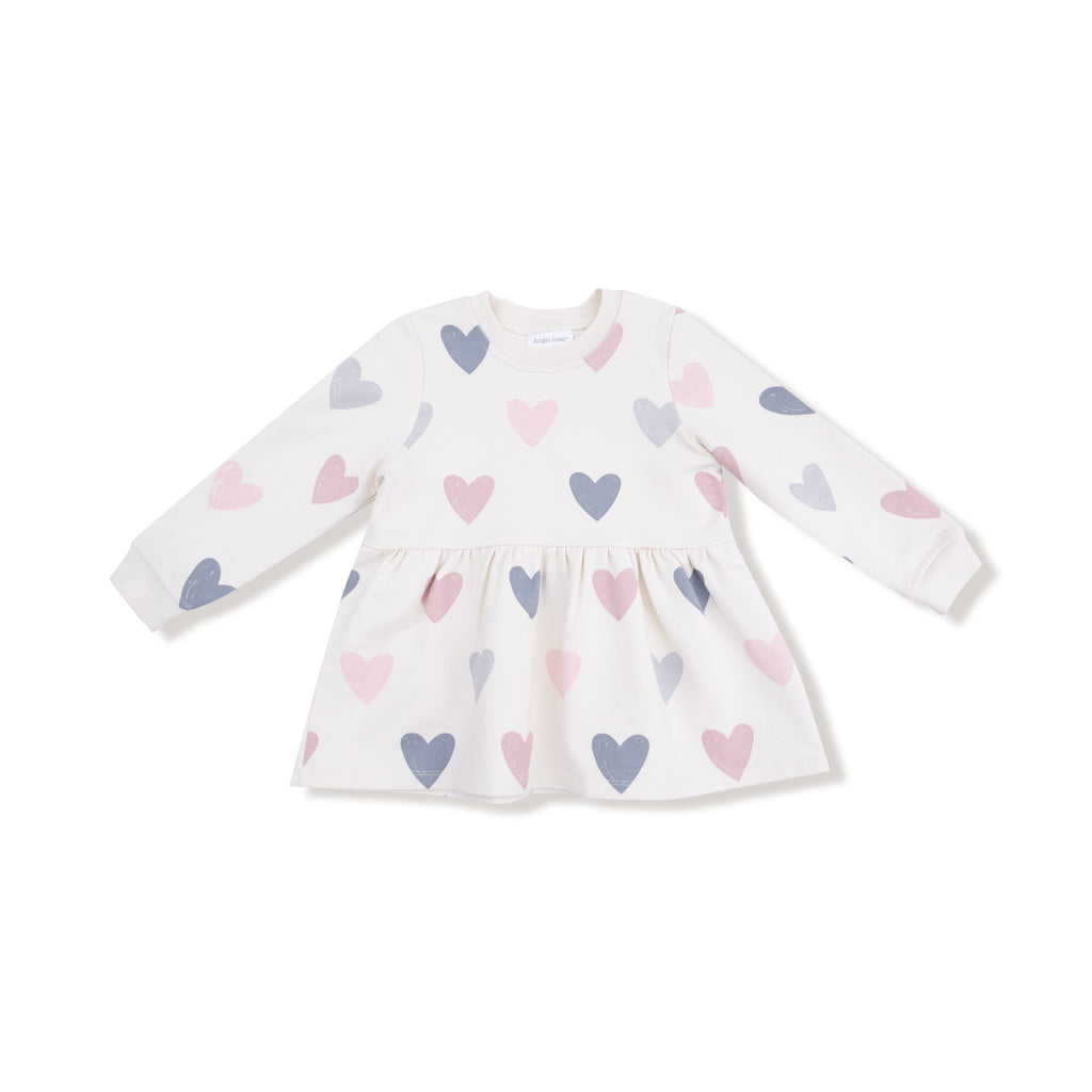 Angel Dear French Terry Drop Waist Dress in Hearts