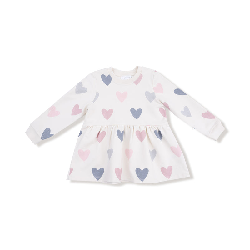 Angel Dear French Terry Drop Waist Dress in Hearts