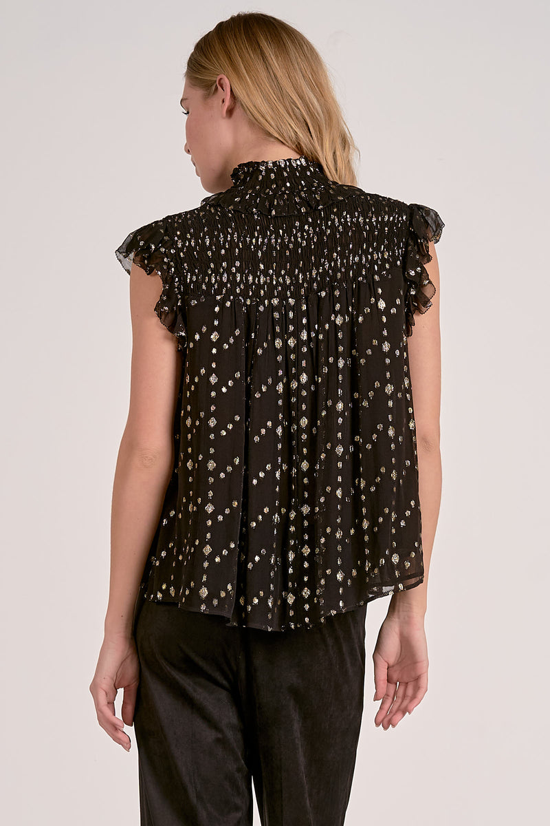 Elan Flutter Sleeve Top in Black/Gold