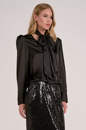 Elan Tie Neck Wrap Top in Black