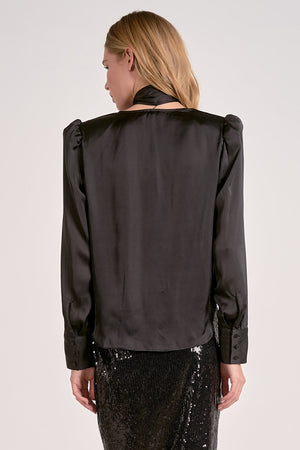 Elan Tie Neck Wrap Top in Black