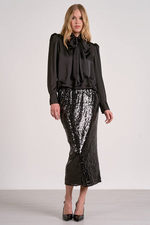 Elan Tie Neck Wrap Top in Black