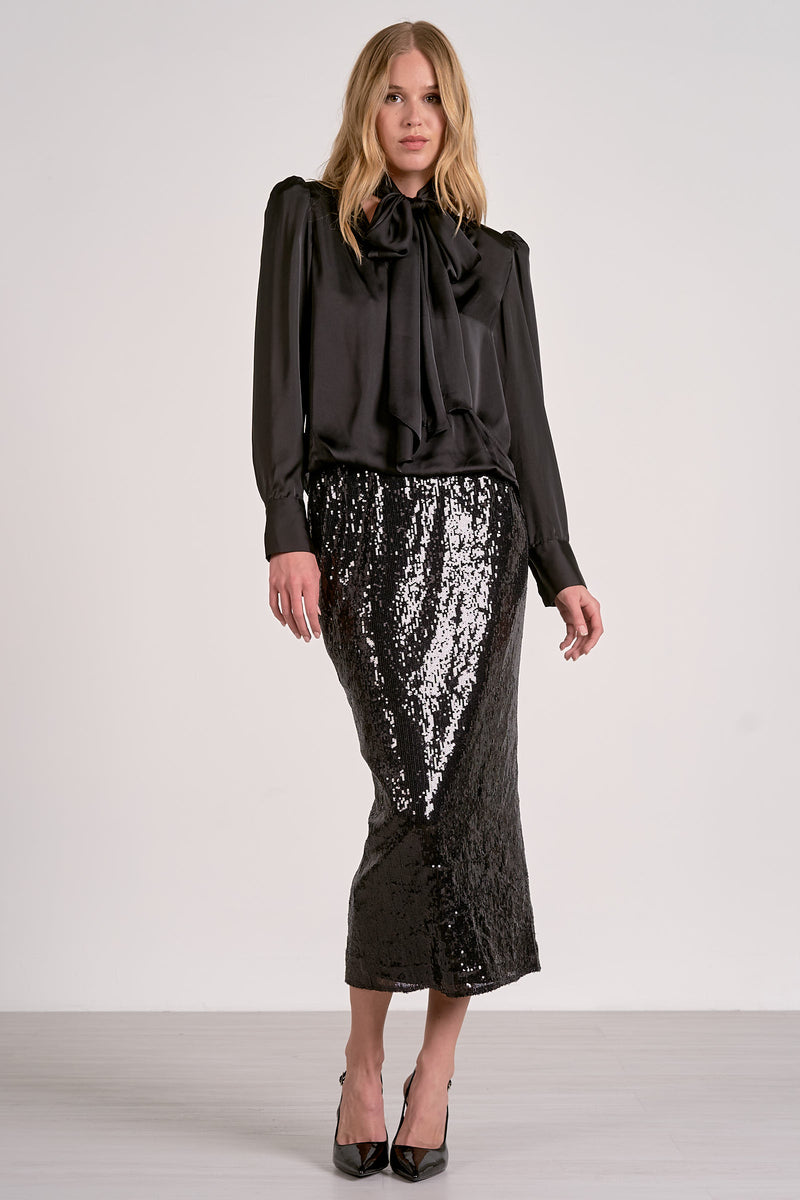 Elan Tie Neck Wrap Top in Black