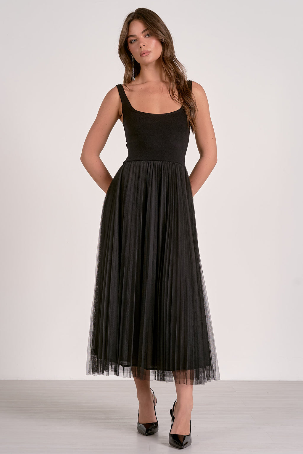 Elan Maxi Dress with Tulle Skirt in Black