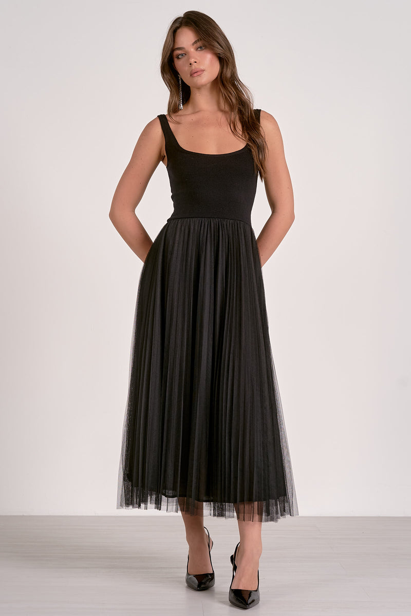 Elan Maxi Dress with Tulle Skirt in Black