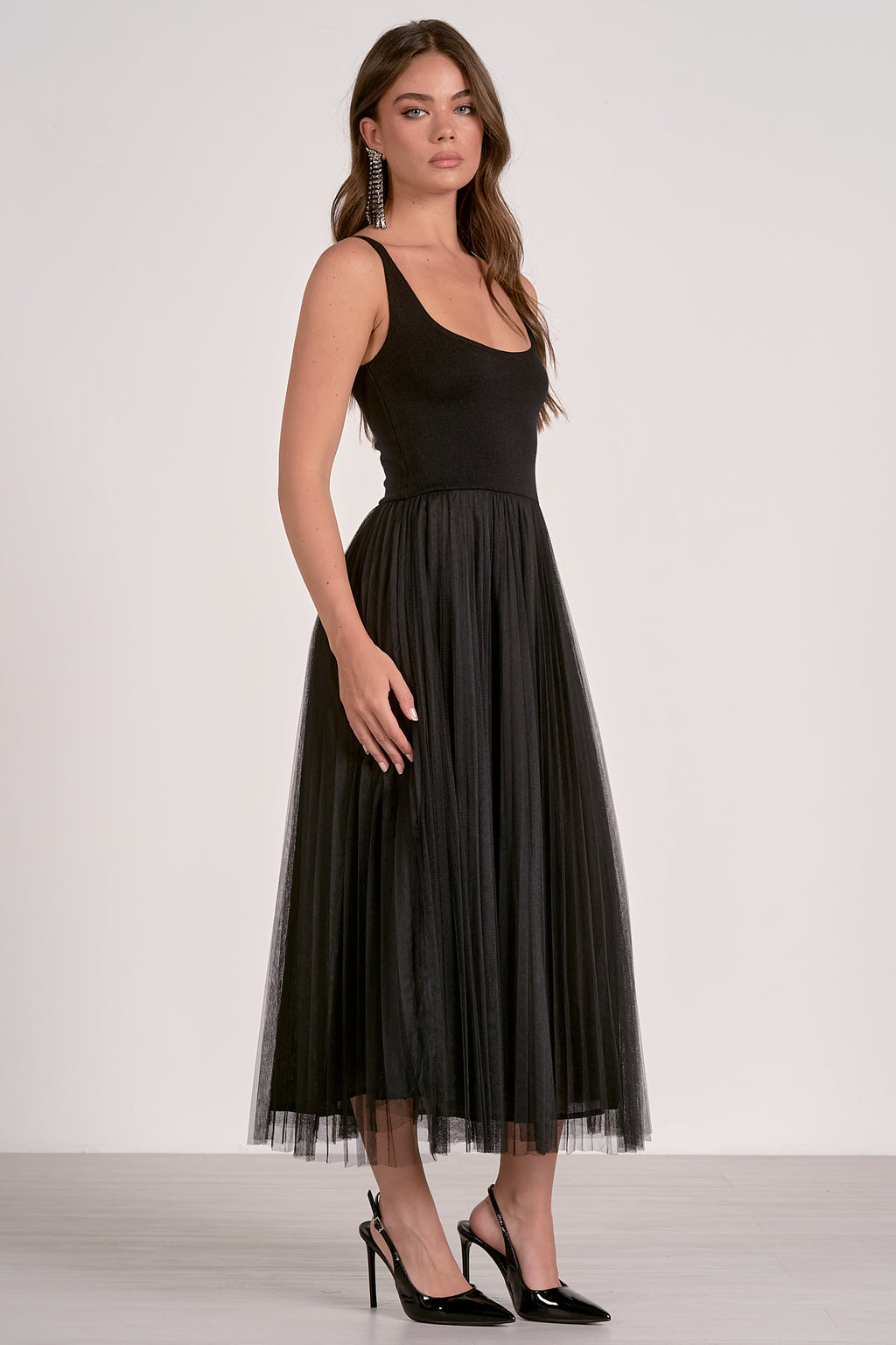 Elan Maxi Dress with Tulle Skirt in Black
