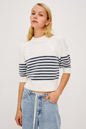 Rails Martha Short Sleeve Knit in Ivory/Navy