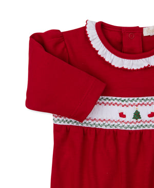 Kissy Kissy Hand Smocked Footie in Red Holiday Medley