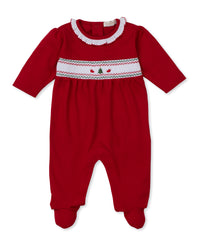 Kissy Kissy Hand Smocked Footie in Red Holiday Medley